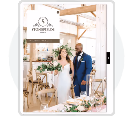 Brochure de mariage digitale interactive créée avec Paperturn, présentant du contenu multimédia engageant et un effet de page tournée. Brochure de mariage digitale interactive créée avec Paperturn, présentant du contenu multimédia engageant et un effet de page tournée.