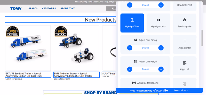 A structure of a website with accessibility settings. A structure of a website with accessibility settings.