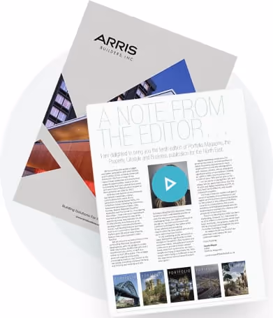 Page de magazine numérique avec une icône de lecture vidéo et des visuels — montrant comment Paperturn permet aux médias et à l’art