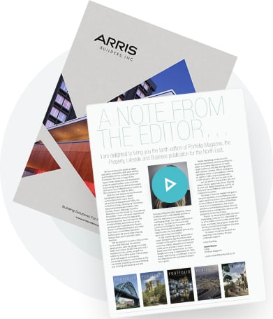 Digital magazine page with video play icon and visuals — showing how Paperturn enables media and art