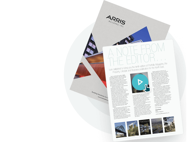 Digital magazine page with video play icon and visuals — showing how Paperturn enables media and arts brands to embed videos, audio, and galleries into publications for immersive, interactive storytelling.