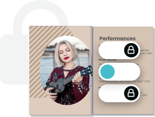 Secure online CV example with musician resume layout and privacy protection