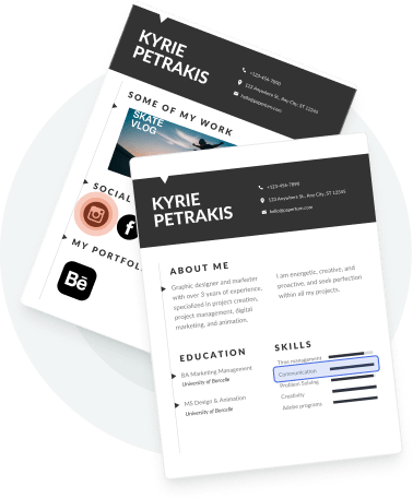 Minimalist resume template with skills, education, and portfolio sections