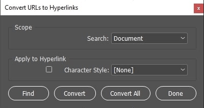 How to convert URLs to hyperlinks in InDesign