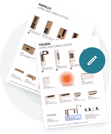 Illustration de pages de catalogue produit numérique interactif avec des icônes cliquables et modifiables — montrant Illustration de pages de catalogue produit numérique interactif avec des icônes cliquables et modifiables — montrant