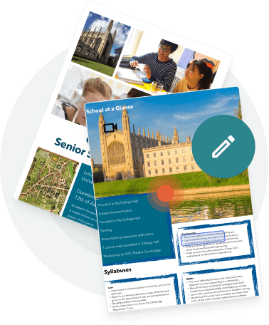 Digital school brochure with edit and click icons — showing how Paperturn helps educators create acc