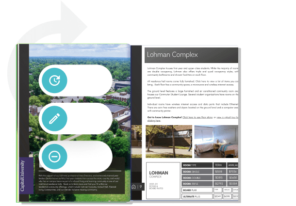 Digital campus brochure with edit and sync icons — showing how Paperturn lets schools update pages instantly while keeping the same live link across websites, emails, and QR codes. Digital campus brochure with edit and sync icons — showing how Paperturn lets schools update pages instantly while keeping the same live link across websites, emails, and QR codes.