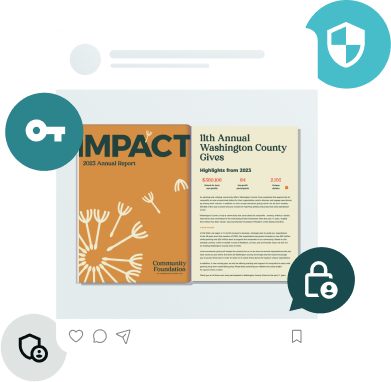 Digital report with lock, key, and shield icons — showing how Paperturn lets firms password-protect 