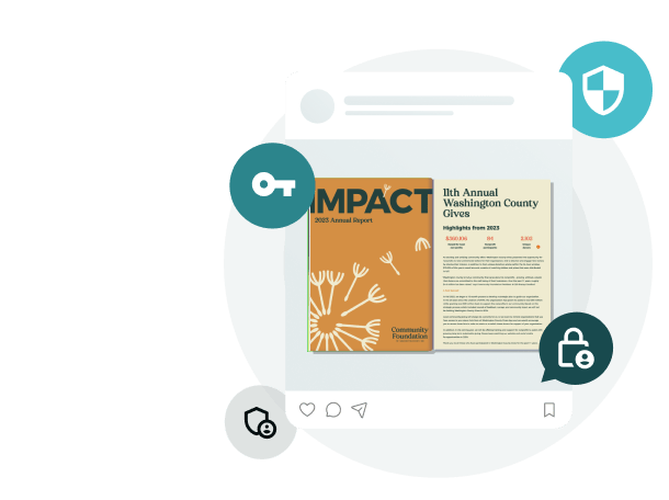Digital report with lock, key, and shield icons — showing how Paperturn lets firms password-protect files, restrict access by IP, and disable downloads to securely share confidential materials. Digital report with lock, key, and shield icons — showing how Paperturn lets firms password-protect files, restrict access by IP, and disable downloads to securely share confidential materials.