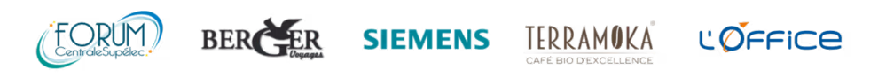 Les logos de l'entreprise Forum, Berger Voyages, Siemens, Terramoka et L'Office