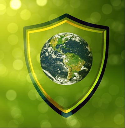A seal that contains the earth standing for global environmental collaboration