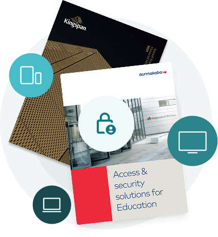 Professional brochures with lock and device icons — showing how Paperturn lets healthcare teams shar