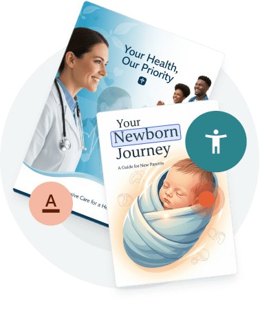 Patient education brochures with accessibility icons — showing how Paperturn helps healthcare provid