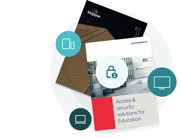Professional brochures with lock and device icons — showing how Paperturn lets healthcare teams share patient forms securely with password protection, IP restrictions, and view-only access.