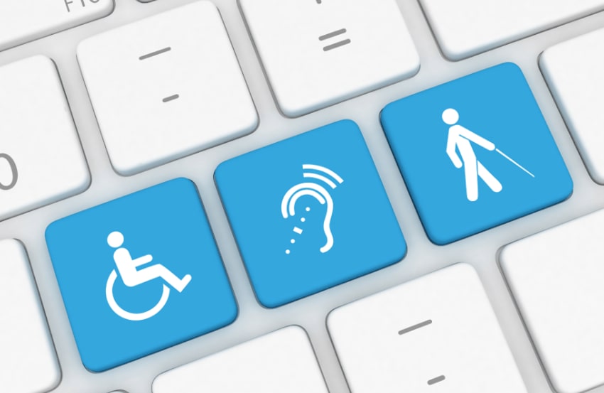 A section of an Apple keyboard with three keys for accessibility