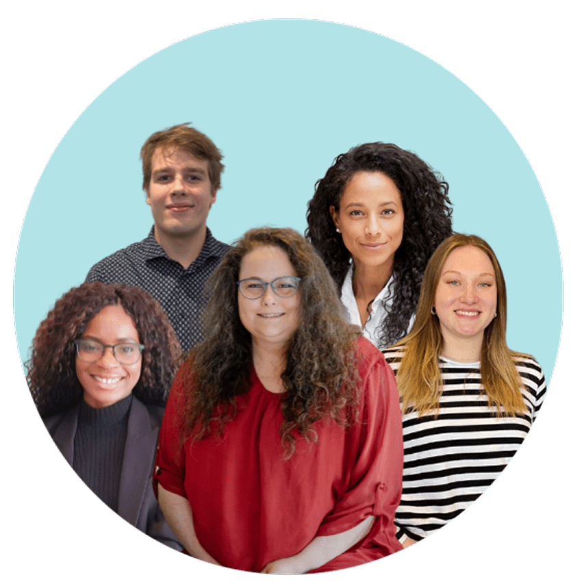 Five members of the Paperturn customer experience team together, smiling warmly.
