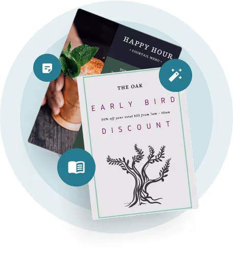 Eksempler på restaurantmenudesign med skabeloner til early bird-rabatter og happy hour-cocktailmenuer Eksempler på restaurantmenudesign med skabeloner til early bird-rabatter og happy hour-cocktailmenuer