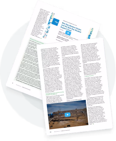 Digital newsletter layout with multi-column article design and embedded video content Digital newsletter layout with multi-column article design and embedded video content