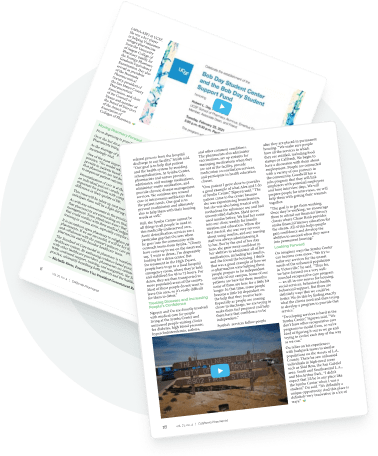 Digital newsletter layout with multi-column article design and embedded video content