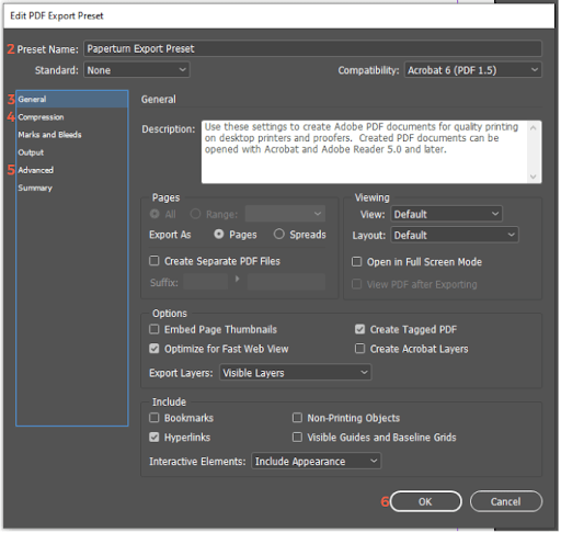 Image of InDesign PDF Export settings