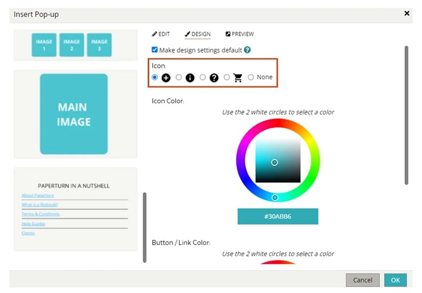 Paperturn's pop-up feature