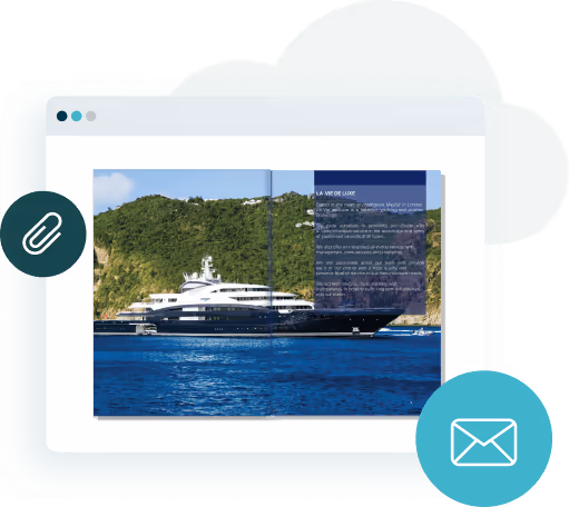 Digital portfolio example displayed as interactive flipbook with luxury yacht spread Digital portfolio example displayed as interactive flipbook with luxury yacht spread