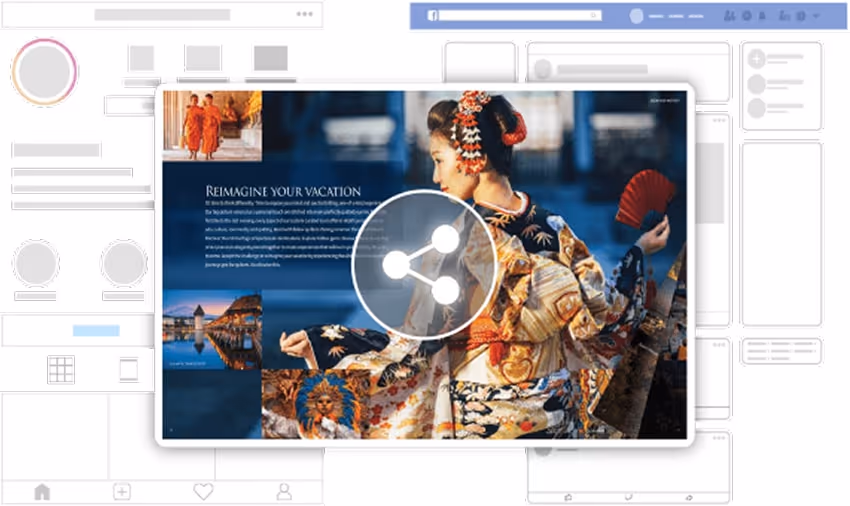 Flipbook integrated with different social media platforms Flipbook integrated with different social media platforms