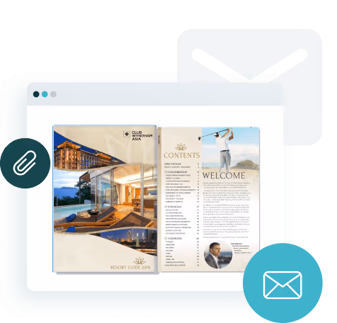 Guide numérique de resort avec des icônes d’e-mail et de pièce jointe — montrant comment Paperturn aide les hôtels et les resorts… Guide numérique de resort avec des icônes d’e-mail et de pièce jointe — montrant comment Paperturn aide les hôtels et les resorts…