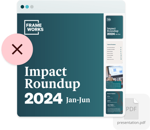 Image showing a digital “Impact Roundup 2024” report beside a PDF icon with a red X, symbolizing out