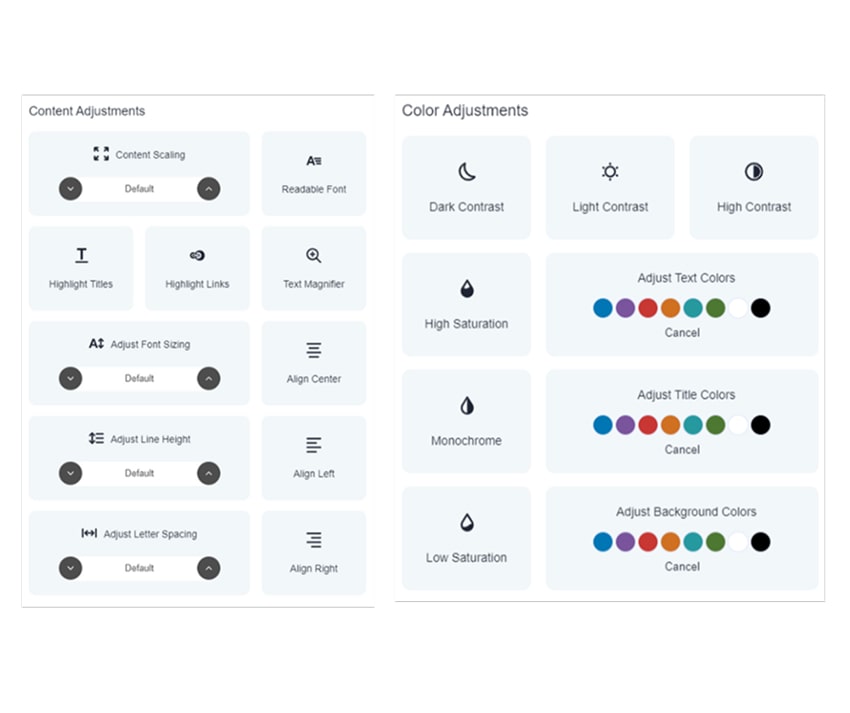 Paperturn's Content and Color Adjustments settings