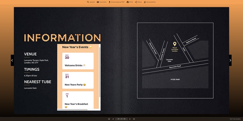 An event calendar embedded with an iFrame into a flipbook.