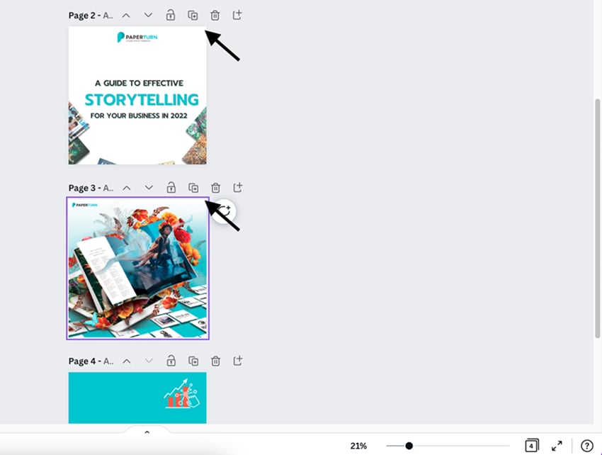 Screenshot of Canva pages