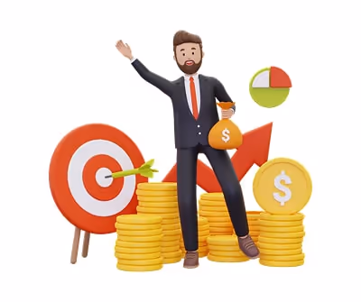 Graphic of a man in a suit holding money. Source: Canva