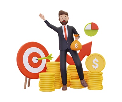 Graphic of a man in a suit holding money. Source: Canva