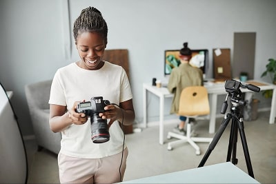 People working with visuals to create positive branding imagery