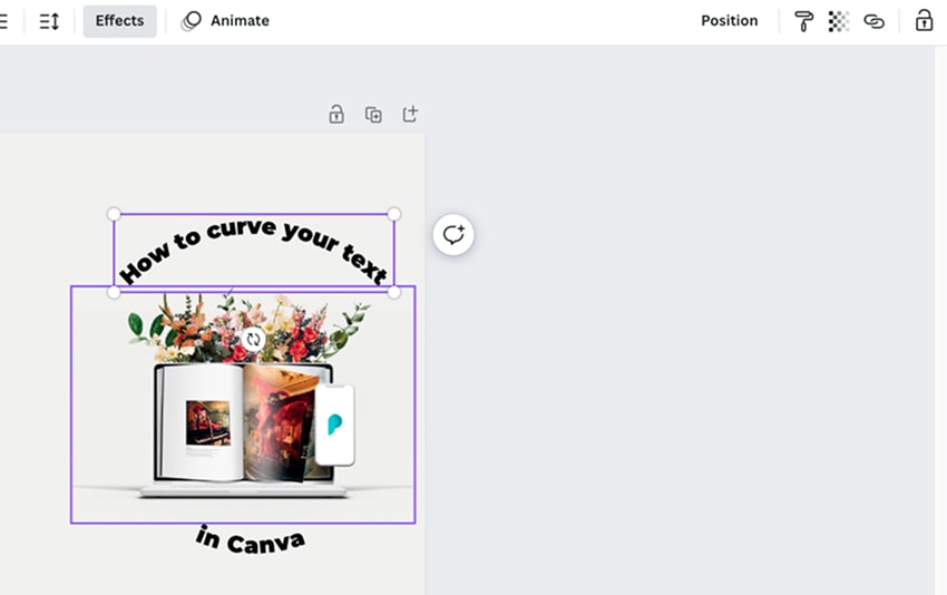 Screenshot of curved text in Canva