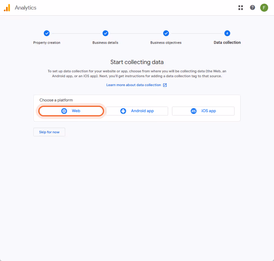 Google Analytics 4-grænseflade, hvor 