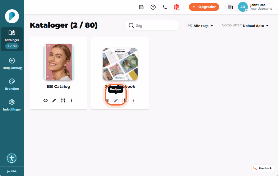 Redigeringsikon fremhævet under flipbook-coveret med titlen Redigeringsikon fremhævet under flipbook-coveret med titlen