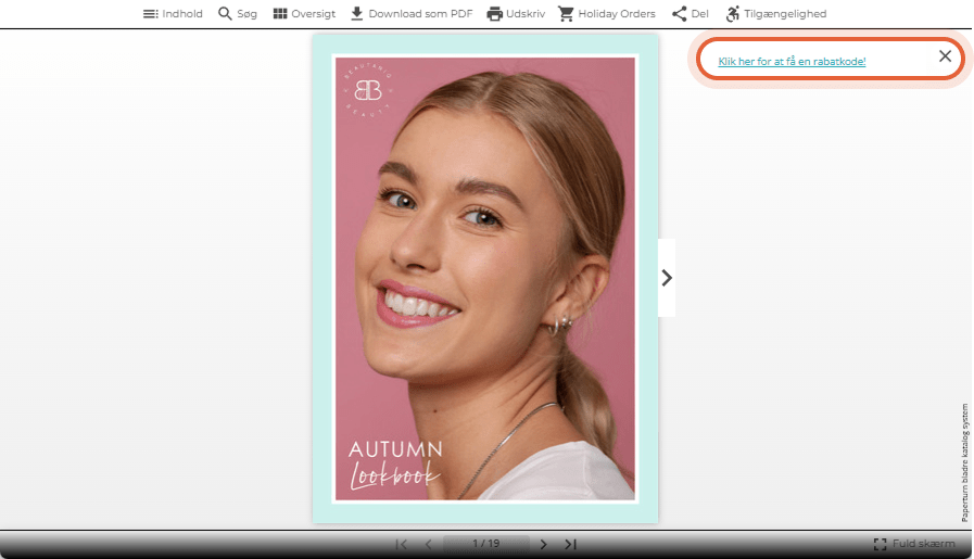 Newsflash-beskeden vises i øverste højre hjørne af den live flipbog.