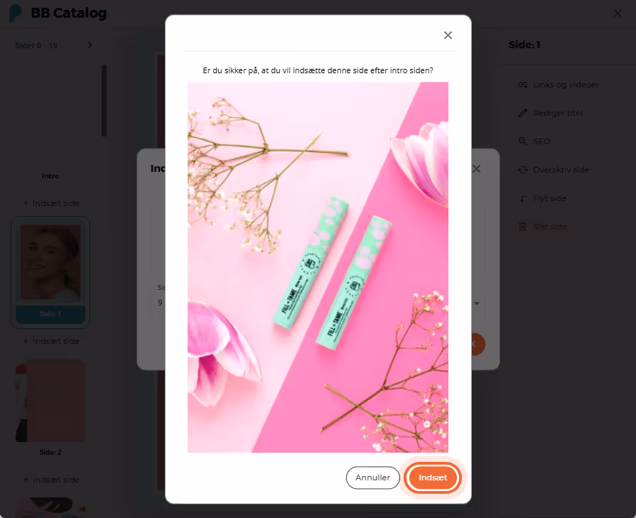 Brugeren forhåndsviser den nyindsatte side med BB-produkter på en lyserød baggrund Brugeren forhåndsviser den nyindsatte side med BB-produkter på en lyserød baggrund
