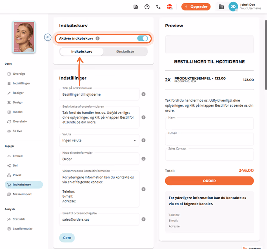 Indkøbskurvsside med oversigt over produktordre og forhåndsvisning af formular. Indkøbskurvsside med oversigt over produktordre og forhåndsvisning af formular.