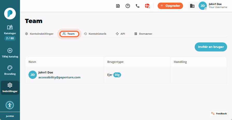 Kontoinstillingssiden viser fanen Kontoinstillingssiden viser fanen