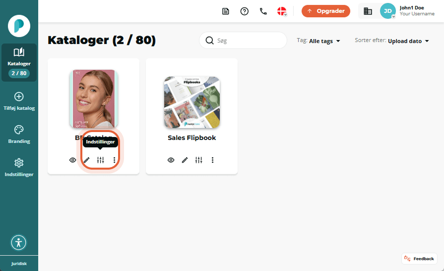 Flipbook-fremviser viser BB Catalog-forsiden med menupunkterne i topbjælken synlige.