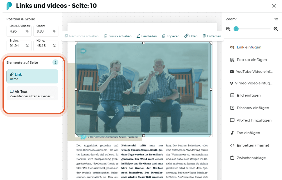 Beispiel für ein Alt-Text-Feld und ein Link-Feld, wobei der Link über dem Alt-Text platziert ist