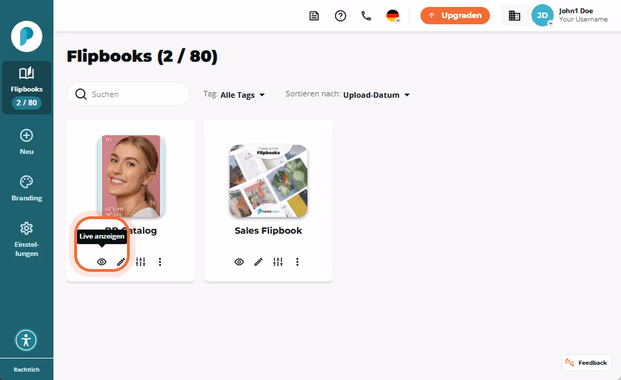 Die Flipbook Bibliothek zeigt zwei Karten eine mit dem Titel flipbook title und eine zweite Beispiel Die Flipbook Bibliothek zeigt zwei Karten eine mit dem Titel flipbook title und eine zweite Beispiel