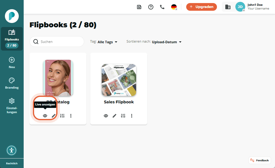 Die Flipbook Bibliothek zeigt zwei Karten eine mit dem Titel flipbook title und eine zweite Beispiel Die Flipbook Bibliothek zeigt zwei Karten eine mit dem Titel flipbook title und eine zweite Beispiel
