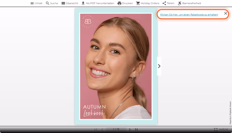 Die Newsflash-Nachricht erscheint oben rechts im Live-Flipbook. Die Newsflash-Nachricht erscheint oben rechts im Live-Flipbook.