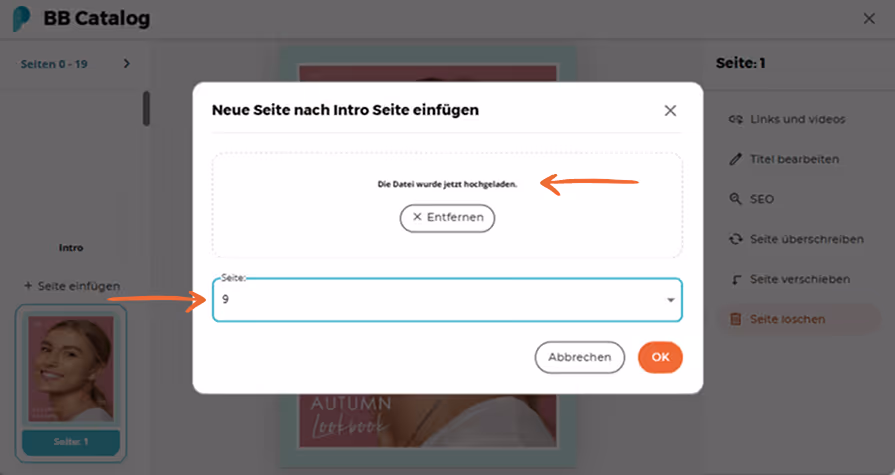 Bestätigungsbildschirm erscheint nach dem Hochladen einer neuen Seite, und der Benutzer legt den Ein Bestätigungsbildschirm erscheint nach dem Hochladen einer neuen Seite, und der Benutzer legt den Ein