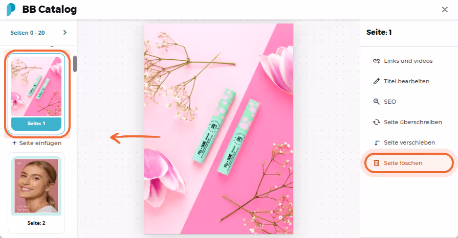 Neu angeordnete Produktseite mit zwei grünen BB-Produkten und rosa Blütenblättern Neu angeordnete Produktseite mit zwei grünen BB-Produkten und rosa Blütenblättern