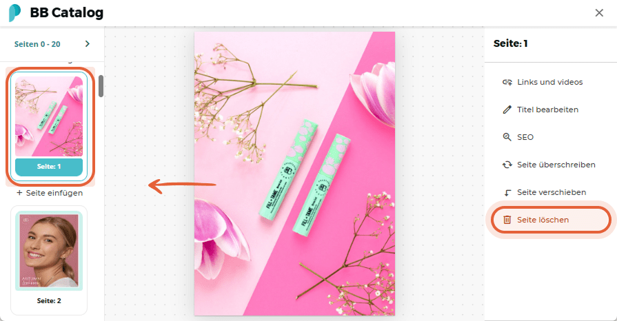 Neu angeordnete Produktseite mit zwei grünen BB-Produkten und rosa Blütenblättern